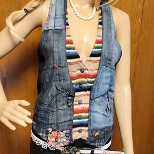 Desigual Floral Patchwork Denim Vest